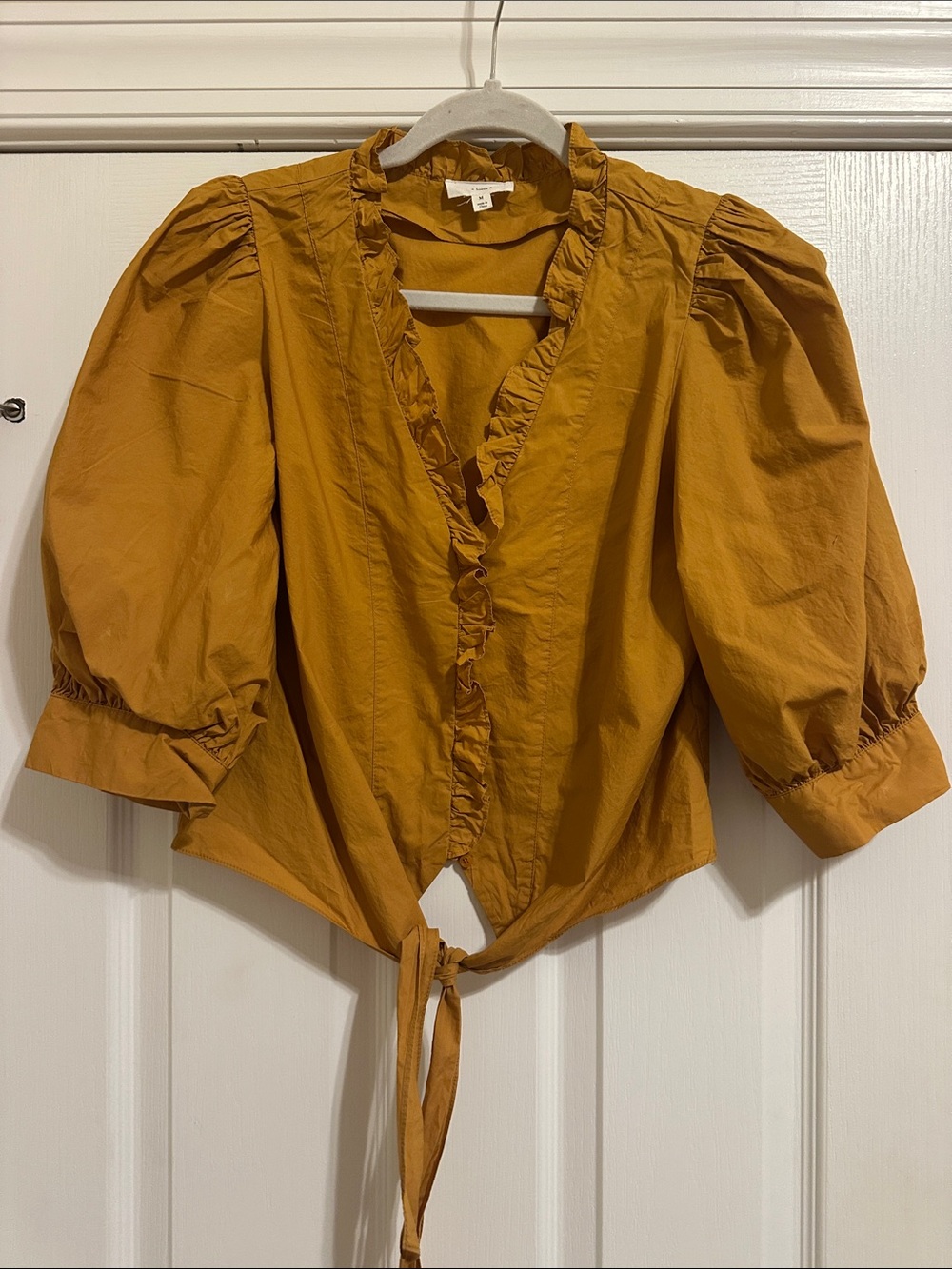 Tie-Front Ruffle Blouse in Mustard